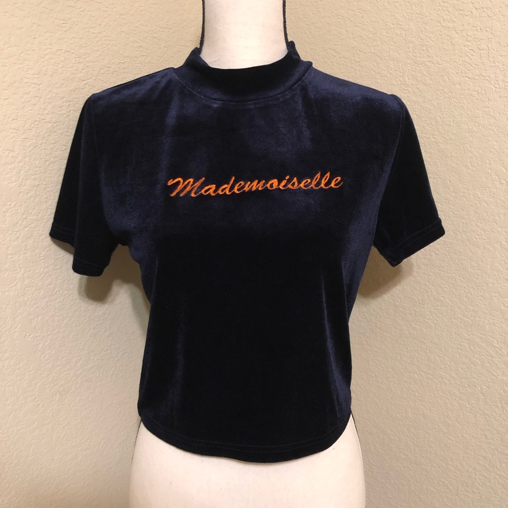 Honey Punch Mademoiselle Navy Velvet Crop Top
